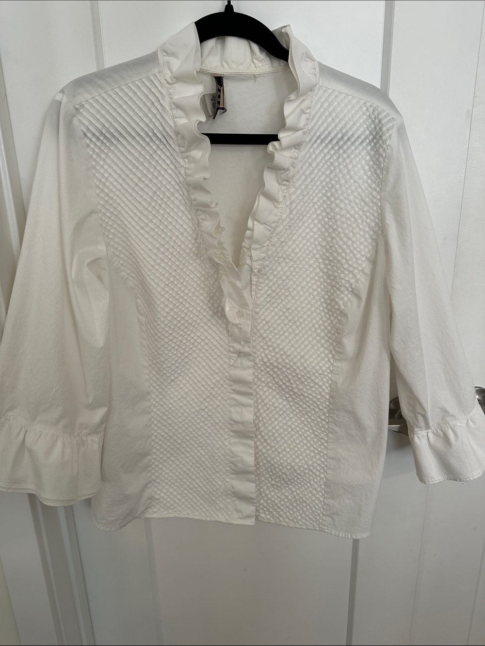 Nexx White Ruffled Pintuck Blouse